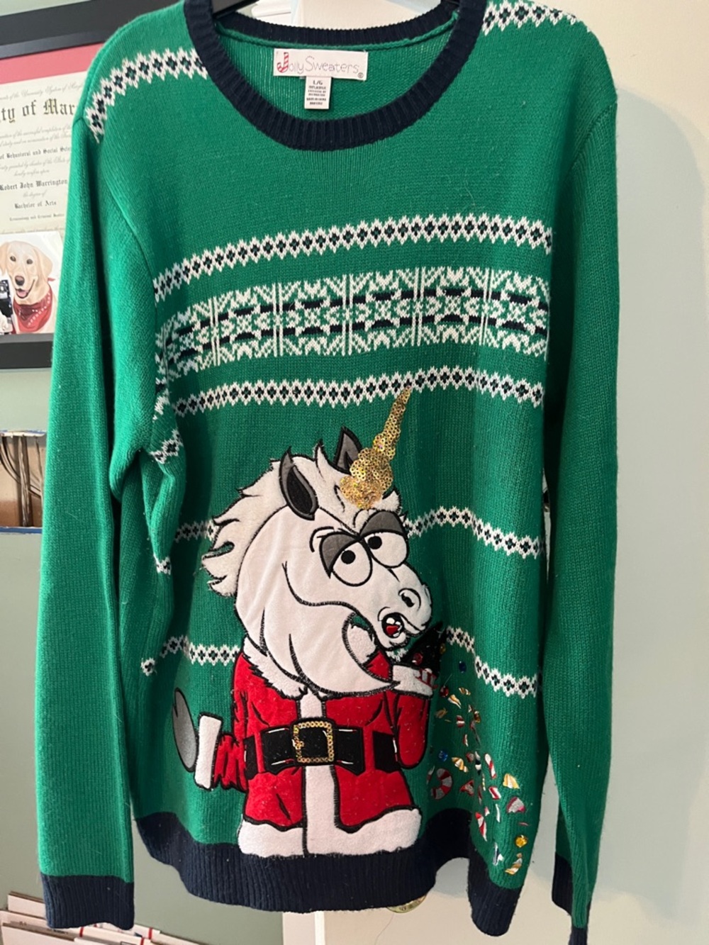 Green Holiday Unicorn Crewneck Sweater - JollySweaters